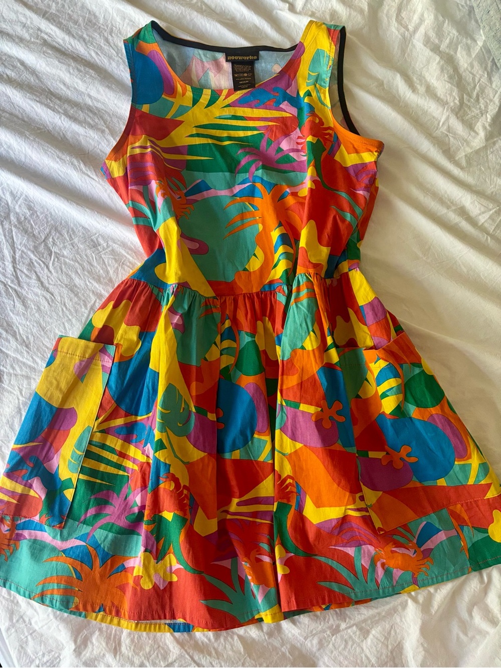 Nooworks Vibrant Tropical Print Dress - Yellow, Red, Blue, Green, Purple
